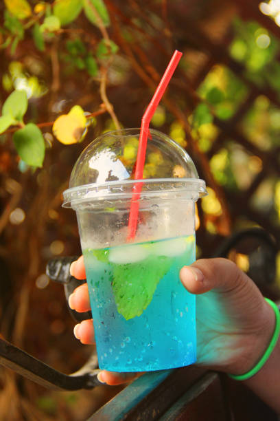 blueberry flavored drink in girls hand