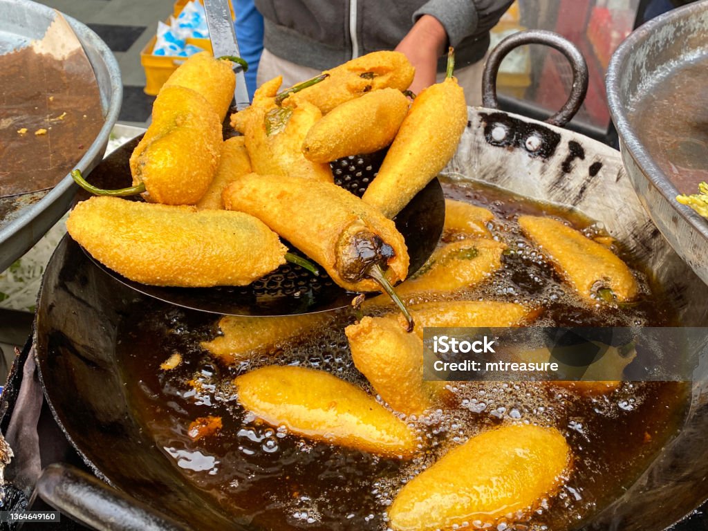 mirchi bajji street food in Vijayawada spicy snack